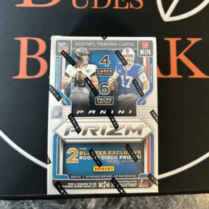 2021 Panini Prizm Football Blaster Box displayed on a black surface