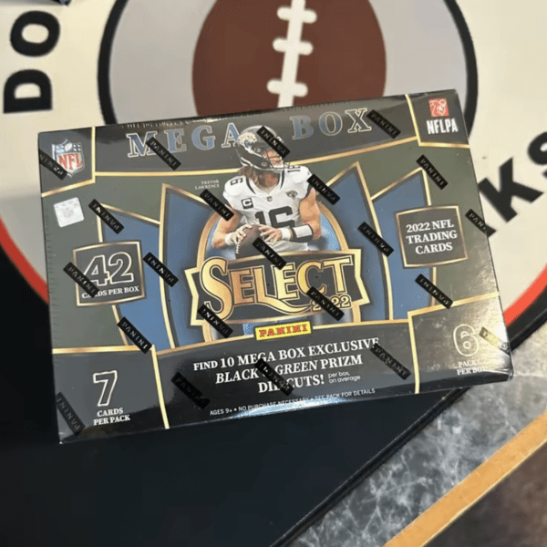 2022 Panini Select Mega Box displayed on a black surface